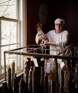 Food photography by Nic Gossage photographs Bruce Kemp show his charcuterie in Tasmania