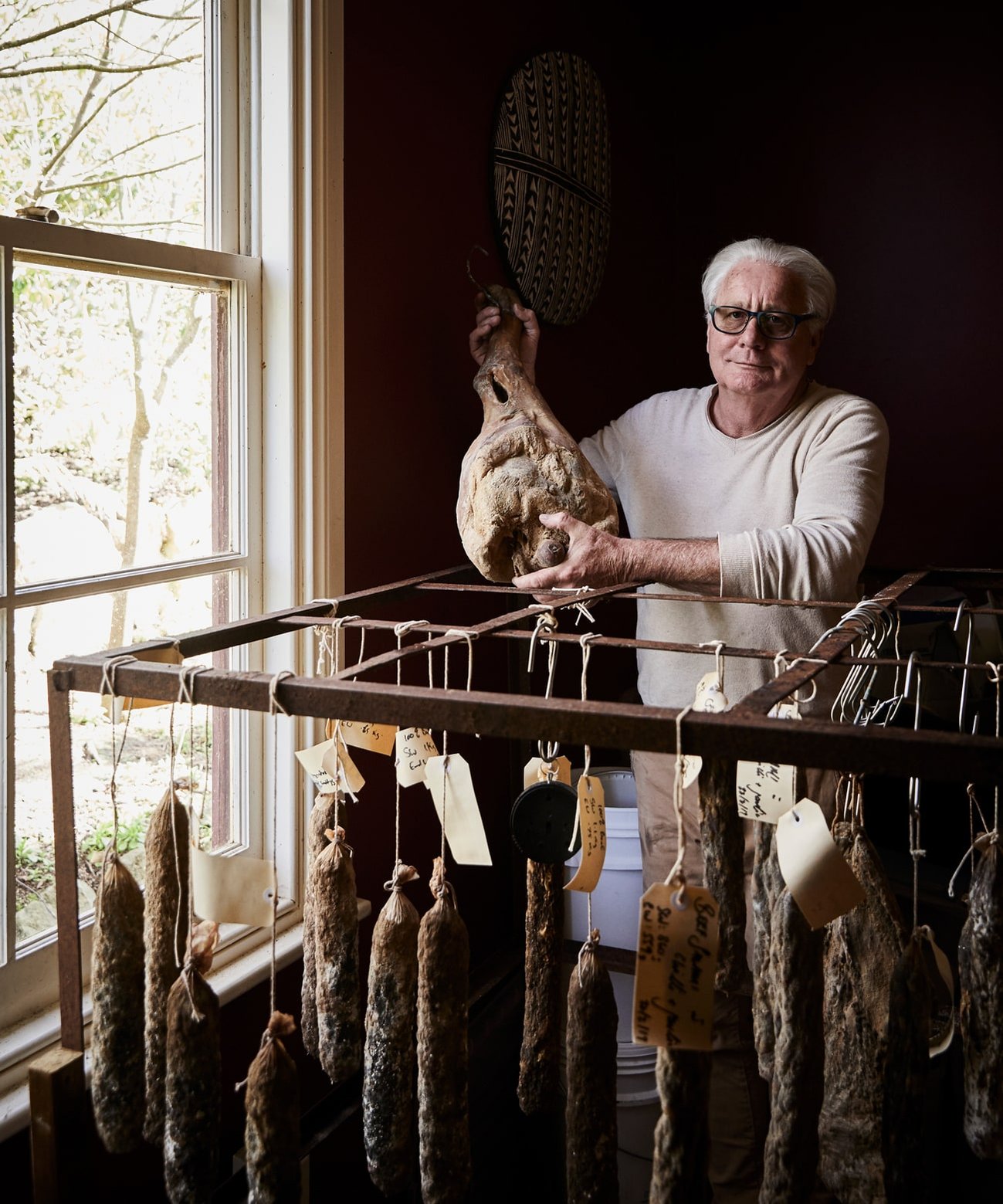 Food photography by Nic Gossage photographs Bruce Kemp show his charcuterie in Tasmania