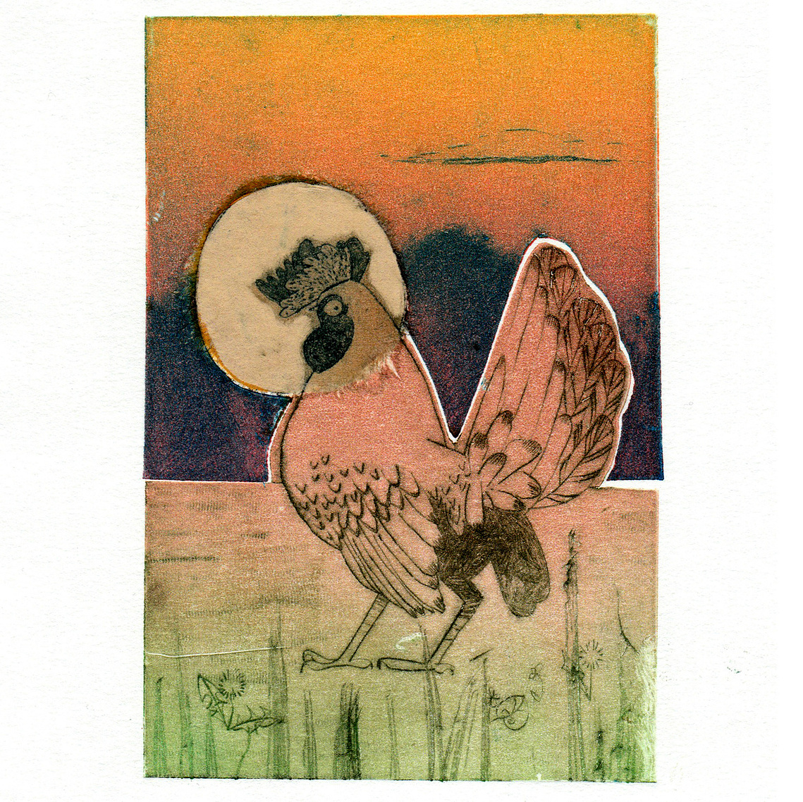 Dry point intaglio with chine colle