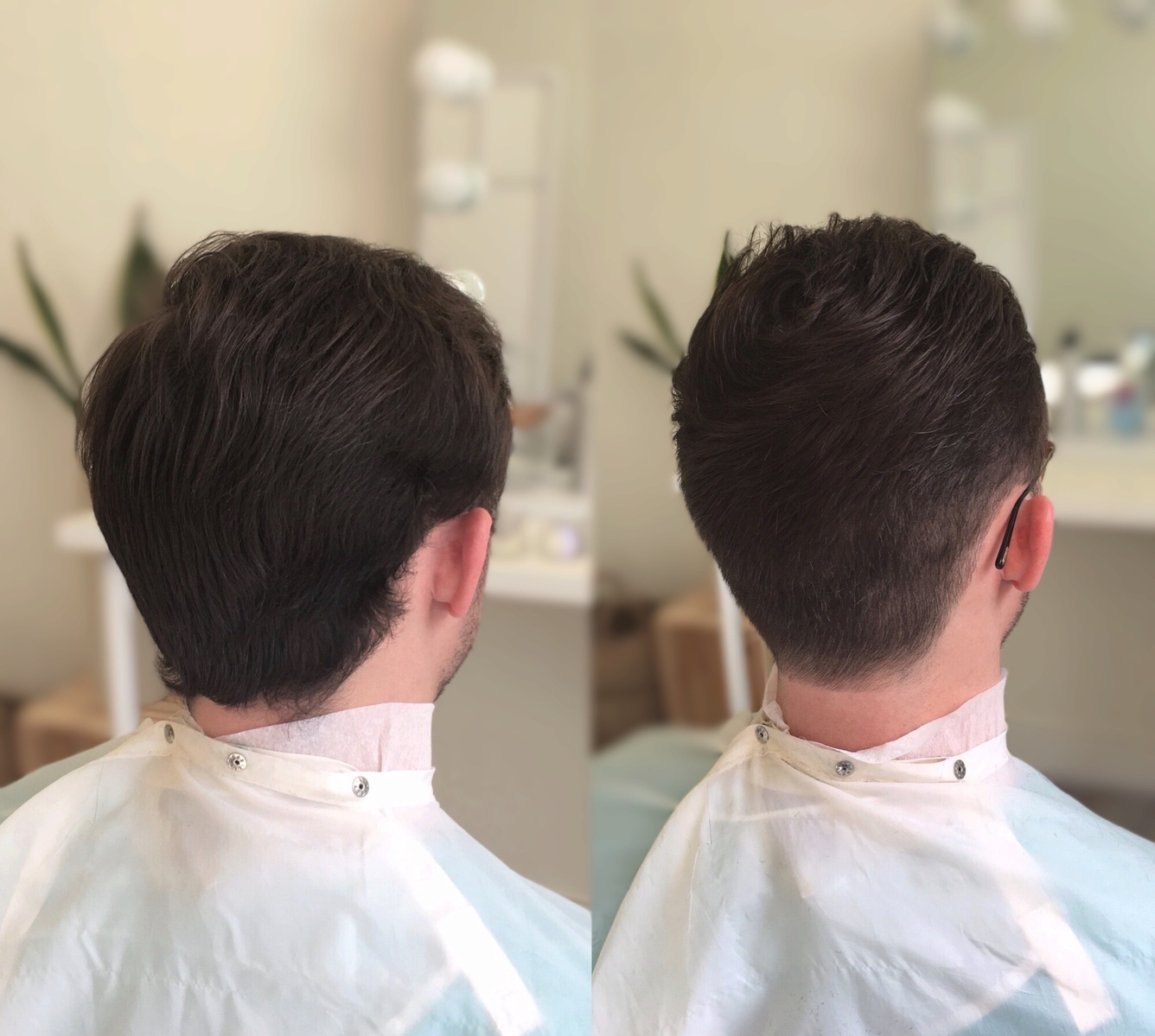 Caucasian men's haircut from back look