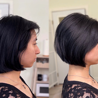 Asian girl with short bob hairstyle haircut.