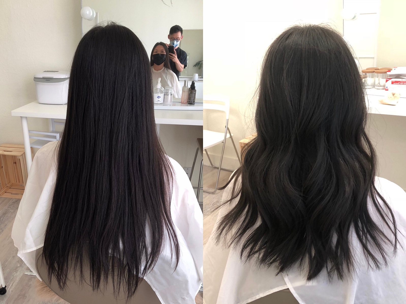 Asian girl haircut, Korean style from the back.