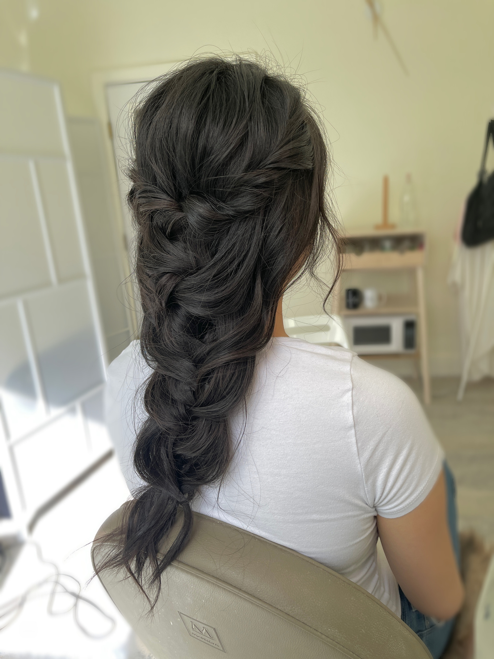 romantic french braid, Asian bridal hairstyle, large braid on Asian bride