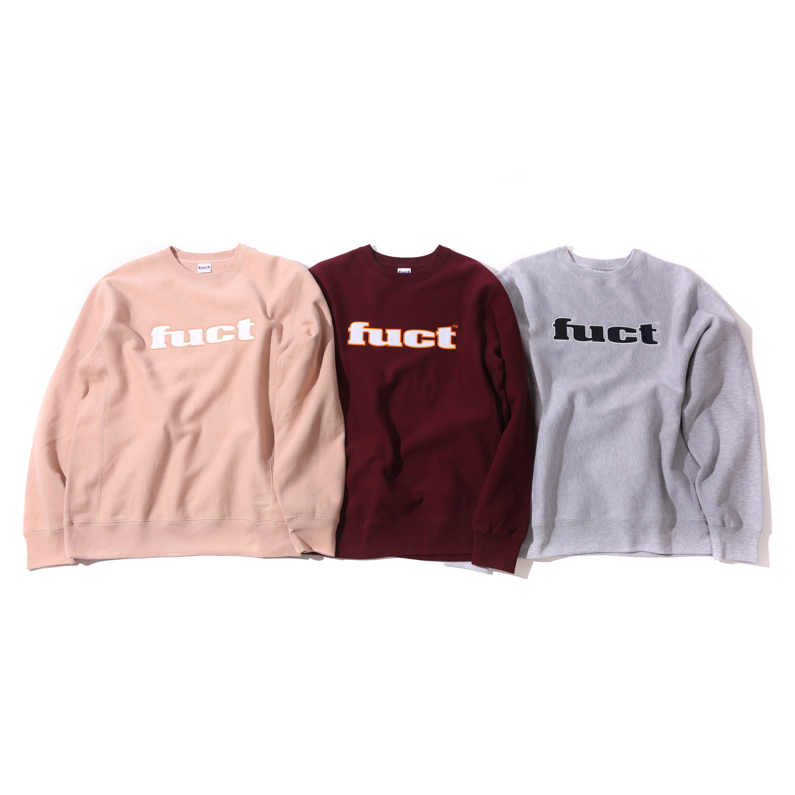 Three Fuct sweatshirts in black, grey and beige
