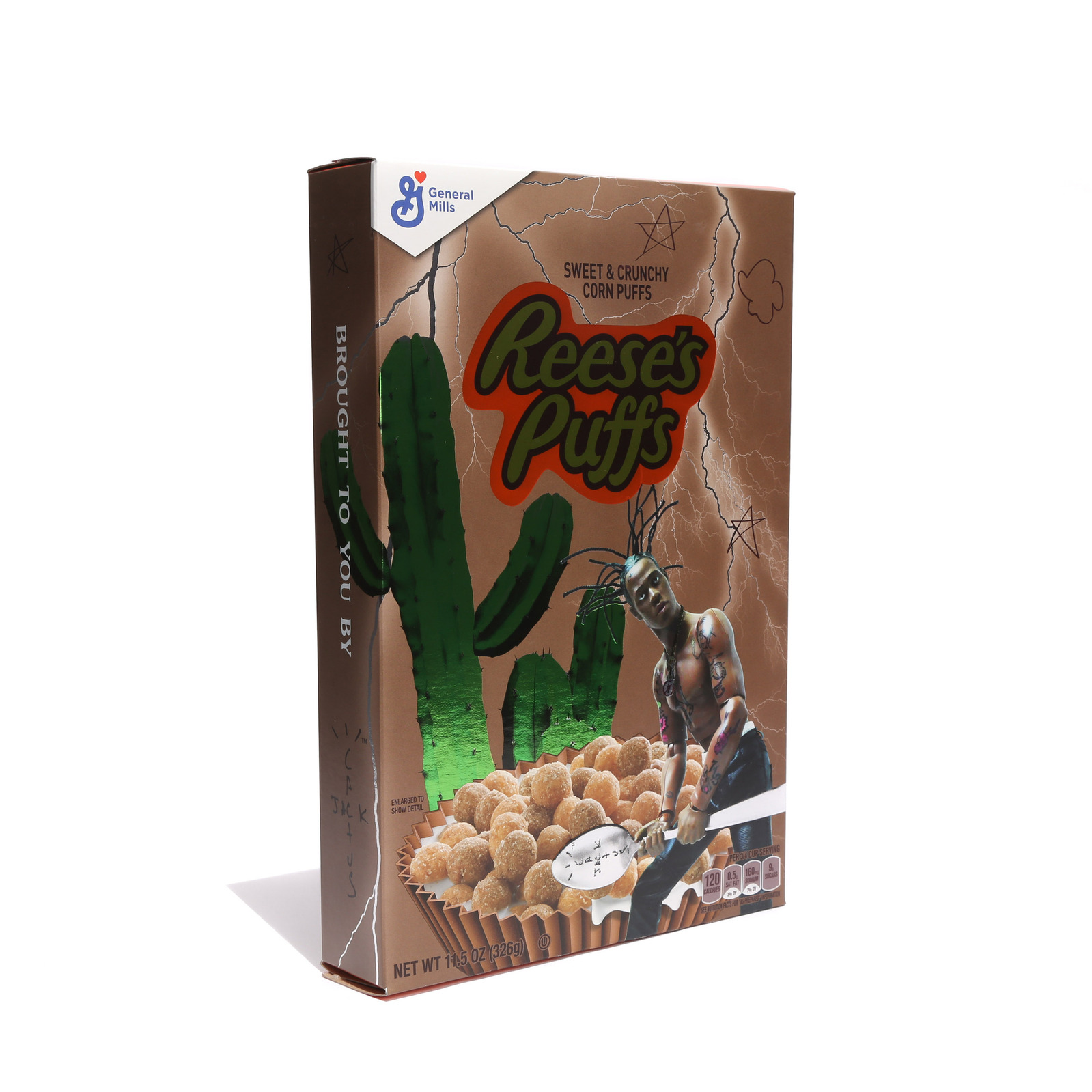 Still image of Travis Scott Reeses Puff cereal box