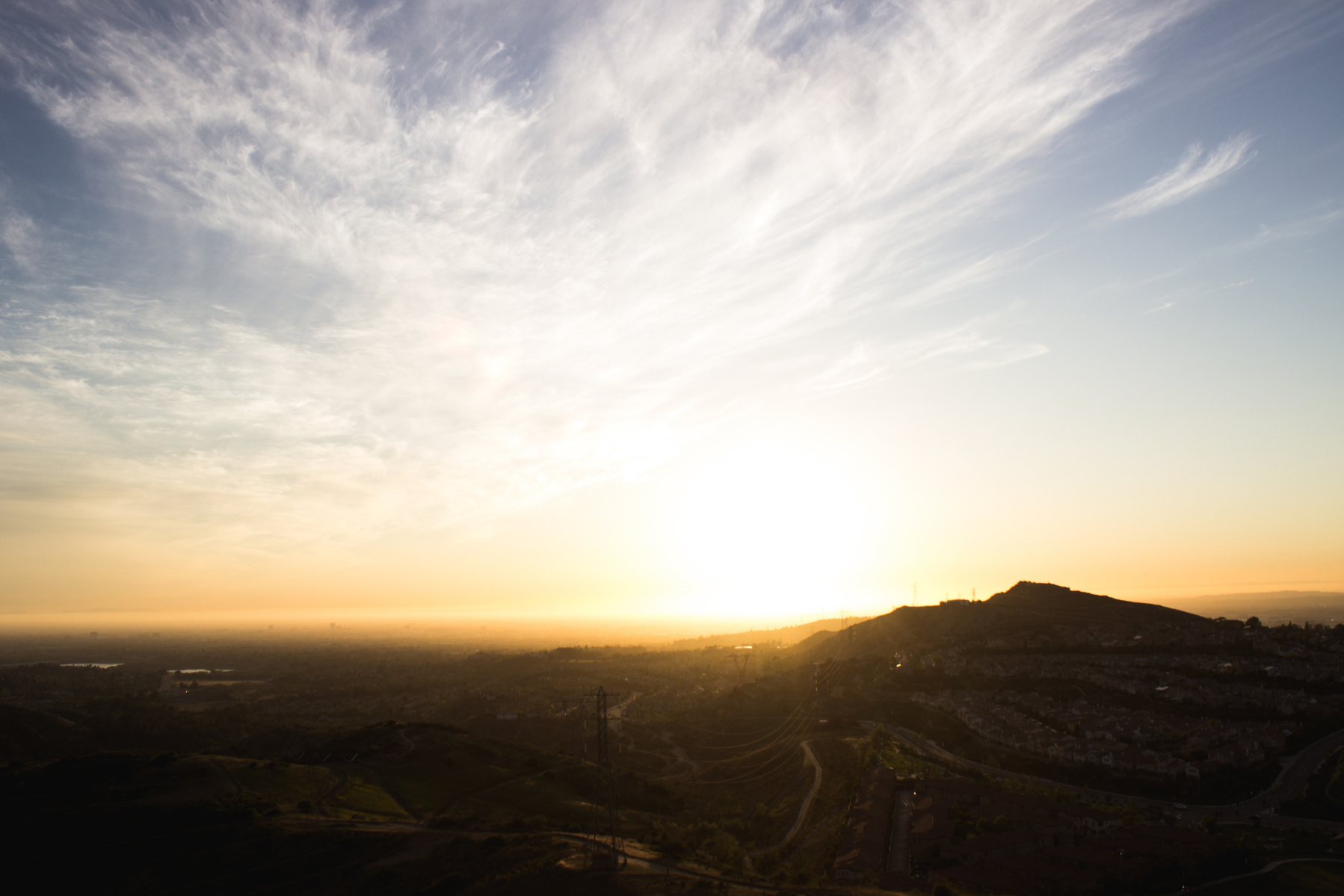 Sunset view with blue sky and mountain city view