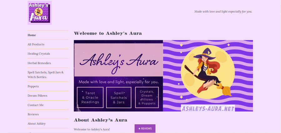 The font page of Ashley's Aura website.