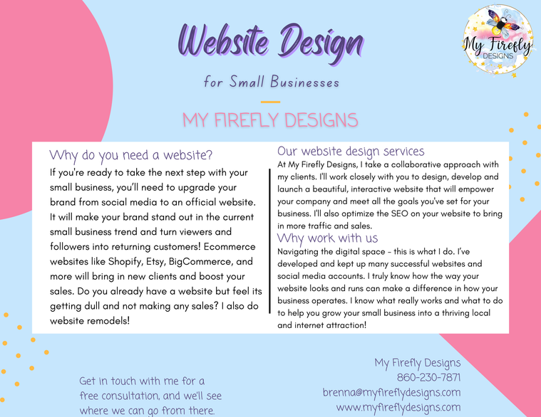 An image I made describing why you should let me make you a website for your business. - My Firefly Designs