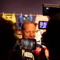 Christian Prudhomme being interviewed in Florence for the beginning of the Tour de France. 