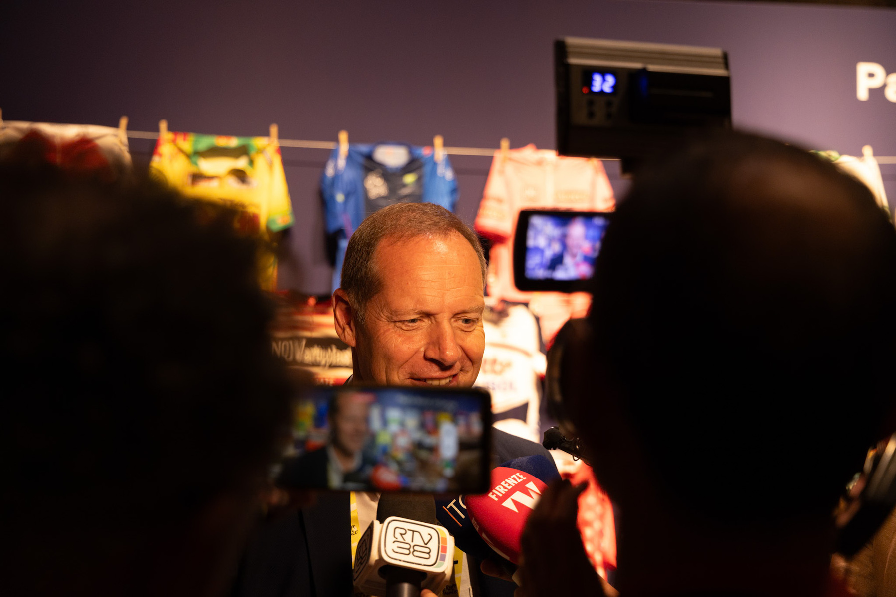 Christian Prudhomme being interviewed in Florence for the beginning of the Tour de France. 