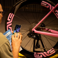 Tadej Pogacar's pink Colnago with ENVE wheels.