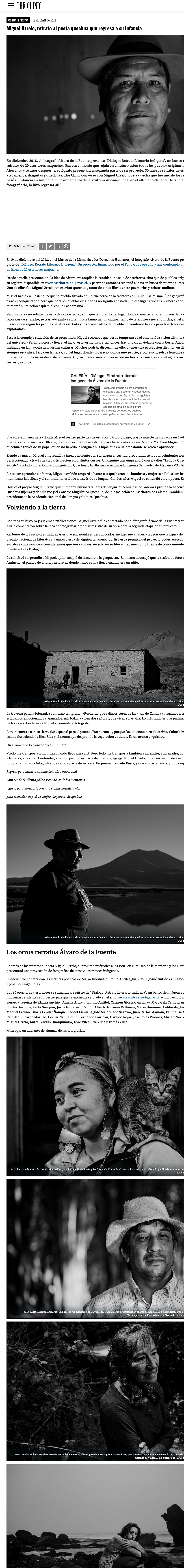 Nota en el diario online The Clinic sobre Miguel Urrelo y la presentación de la segunda etapa del proyecto.