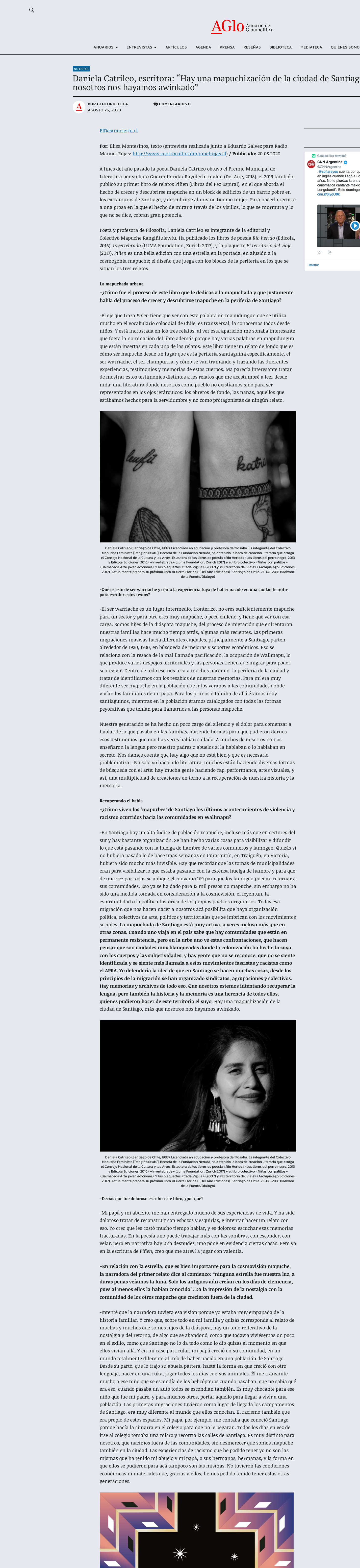 Daniela Catrileo en el Anuario de Glotopolitica