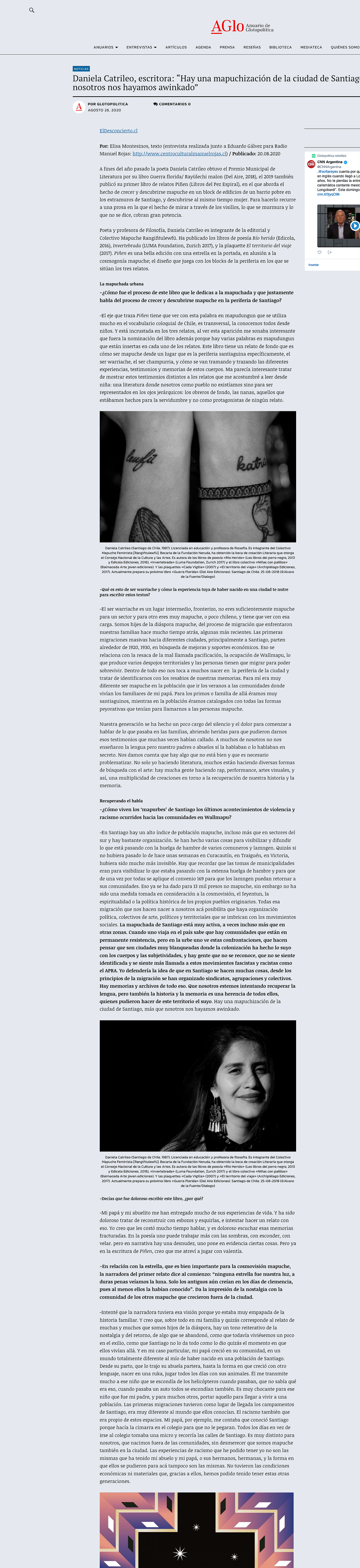 Daniela Catrileo en el Anuario de Glotopolitica