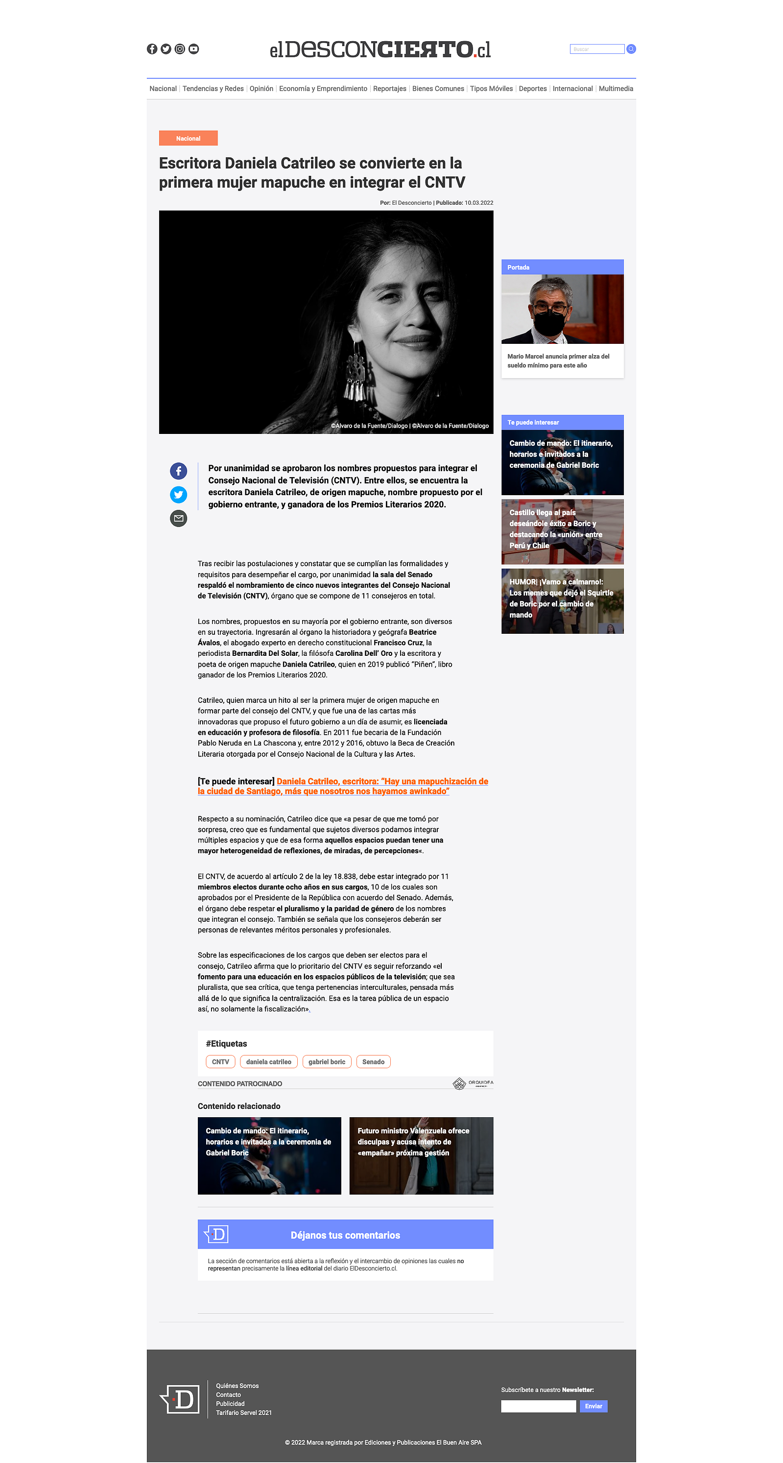 Escritora Daniela Catrileo se convierte en la primera mujer mapuche en integrar el CNTV 