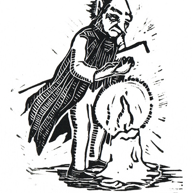 'The Fire Protector'. Linocut. Copyright C.G.Michaels. All Rights Reserved. 