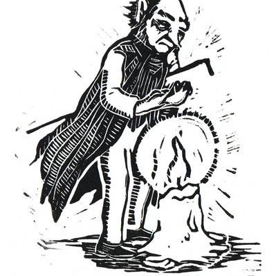 'The Fire Protector'. Linocut. Copyright C.G.Michaels. All Rights Reserved. 