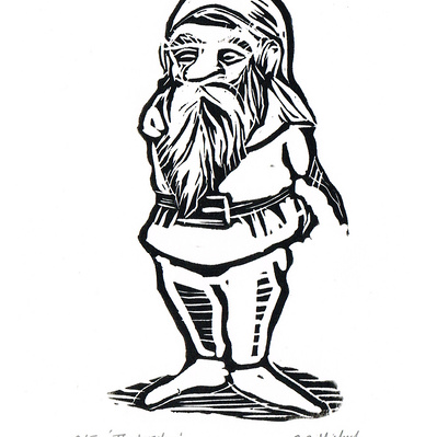 'The Visitor'. Linocut. Copyright C.G.Michaels. All Rights Reserved. 