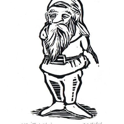 'The Visitor'. Linocut. Copyright C.G.Michaels. All Rights Reserved. 