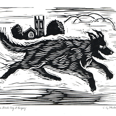 'The Black Dog of Bungay'. Linocut. Copyright C.G.Michaels. All Rights Reserved. 