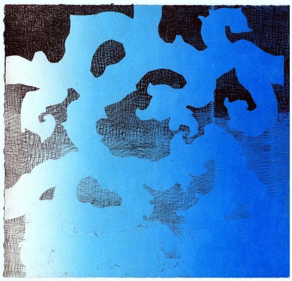 One of Danielle Grosbusch's colored gravures, here at the Take Off exhibition