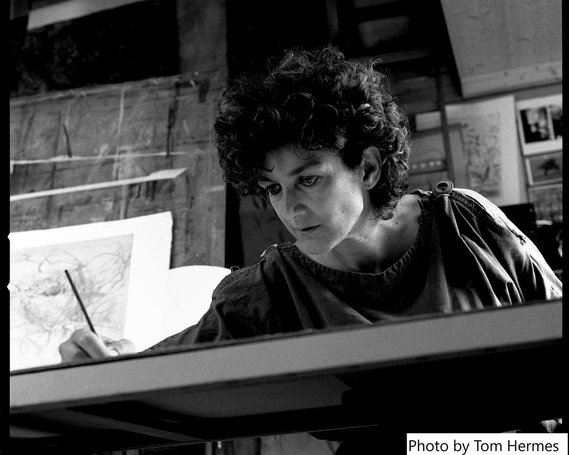 Danielle Grosbusch as a young independent artist working in her own atelier at home