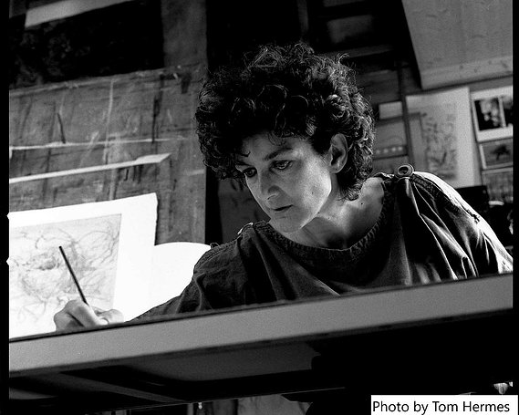 Danielle Grosbusch as a young independent artist working in her own atelier at home