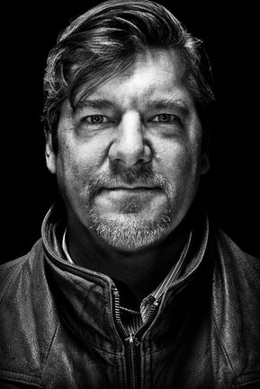 Gritty black and white portrait photo of Peter Krough from the series Exteriors by Kelly Castro