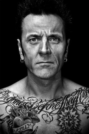 Gritty black and white portrait photo of Lex van den Berghe from the series Exteriors by Kelly Castro