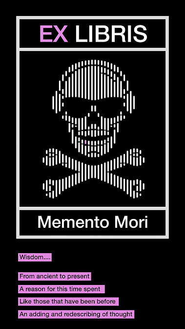 Skull crossbones Ex Libras Wisdom Memento Mori Pink Rectangle Art Portfolio John Waddington Artist Four Step Stanza