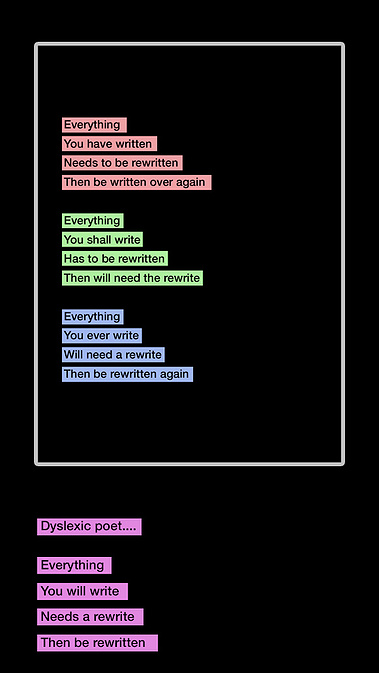 Dyslexic Poet Pink Rectangle Portfolio John Waddington Artist Artwork Four Step Stanza