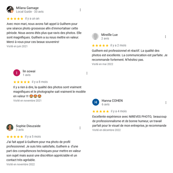 Avis Google de retour d'expérience avec le photographe Guilhem Grosso