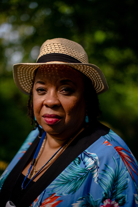 BEACON, NEW YORK- AUGUST 13, 2021: Liz Wilson, 62, poses for a portrait near her home in the town of Beacon. Wilson was working as a counselor and social worker for the TWU Local 100, a union under the MTA when 9/11 happened. Her job was to sit in a tempo