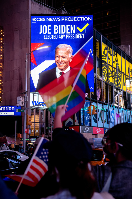 BROOKLYN, NEW YORK- NOVEMBER 7, 2020: Celebrations following the announcement that Joe Biden won.