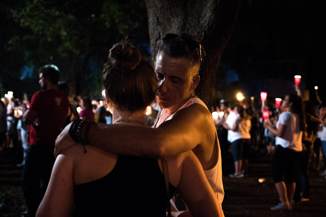ORLANDO, FLORIDA- JUNE 19, 2016: Thousands gathered for the vigil at Lake Eola for Pulse Nightclub where a massacre occurred a week earlier leaving 49 people dead.