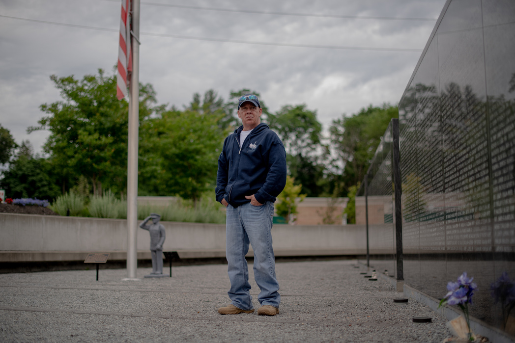 NESCONSET, NEW YORK- JUNE 10, 2021: John Feal poses for a portrait in the 911 Responders Memorial Park which he created to remember the lives of first responders who have died from 911 related illnesses.