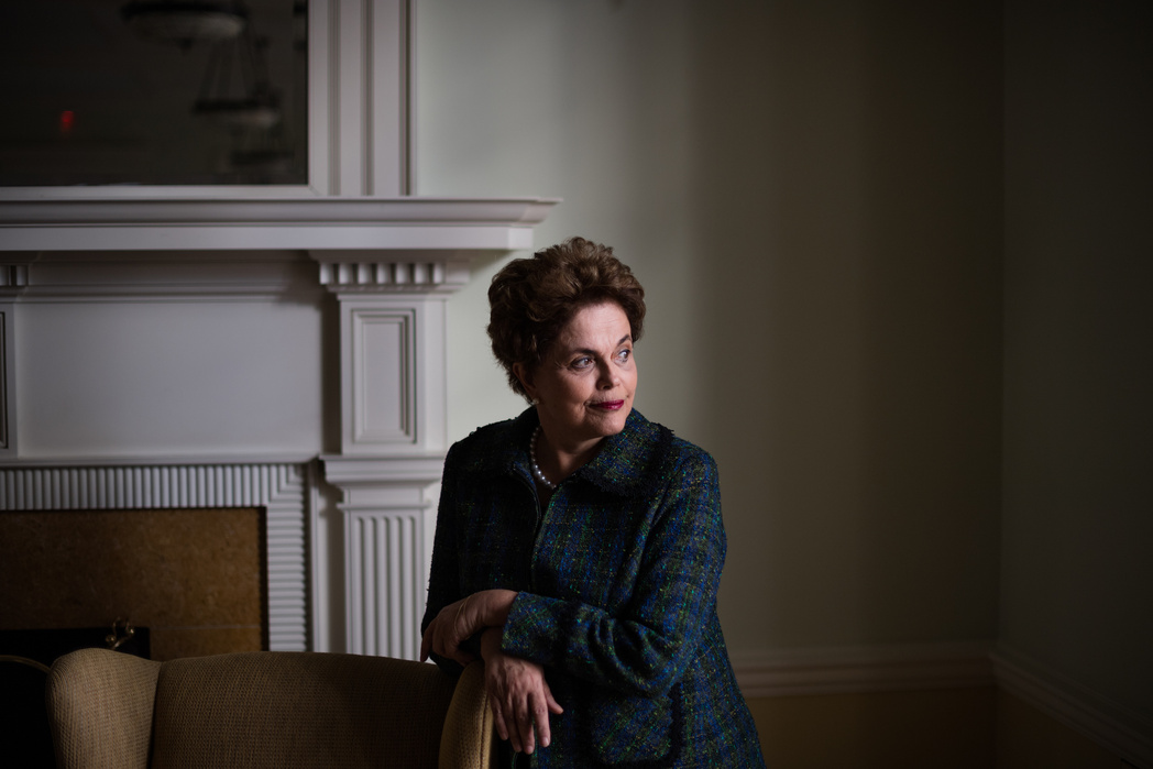 CAMBRIDGE, MASSACHUSETTS- APRIL 8, 2017: Dilma Rouseff poses for a portrait at the Harvard Business School Spangler Center during the Brazil Conference on Saturday