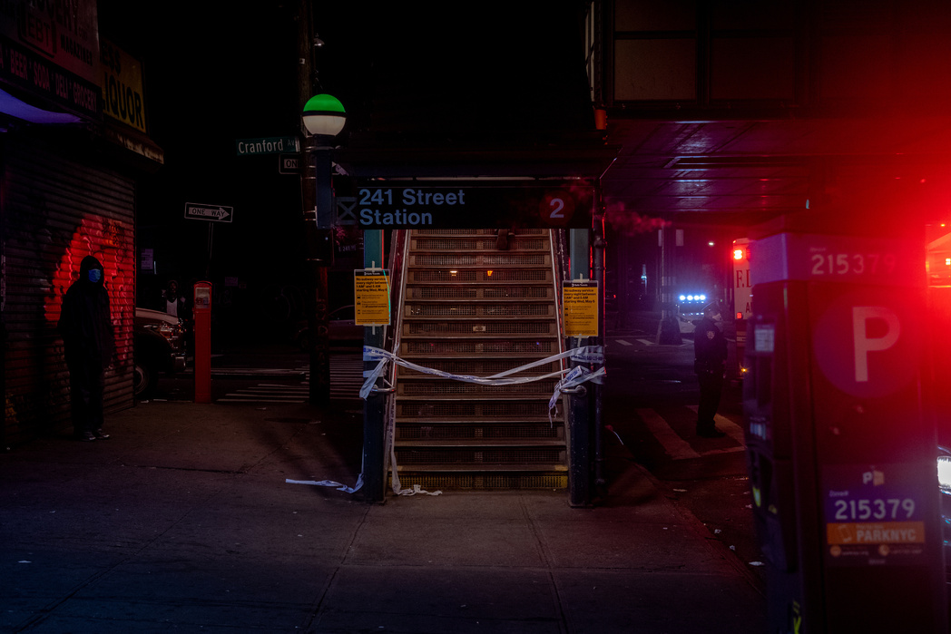 NEW YORK, NEW YORK– MAY 5, 2020: NYTVIRUS NYCVIRUS Part of the MTA's new plan to dampen the spread of Covid-19 is to close service and clean trains from 1 am to 5am. Top mTA officials visited the 241 street station at the end of the 2 train line to obser