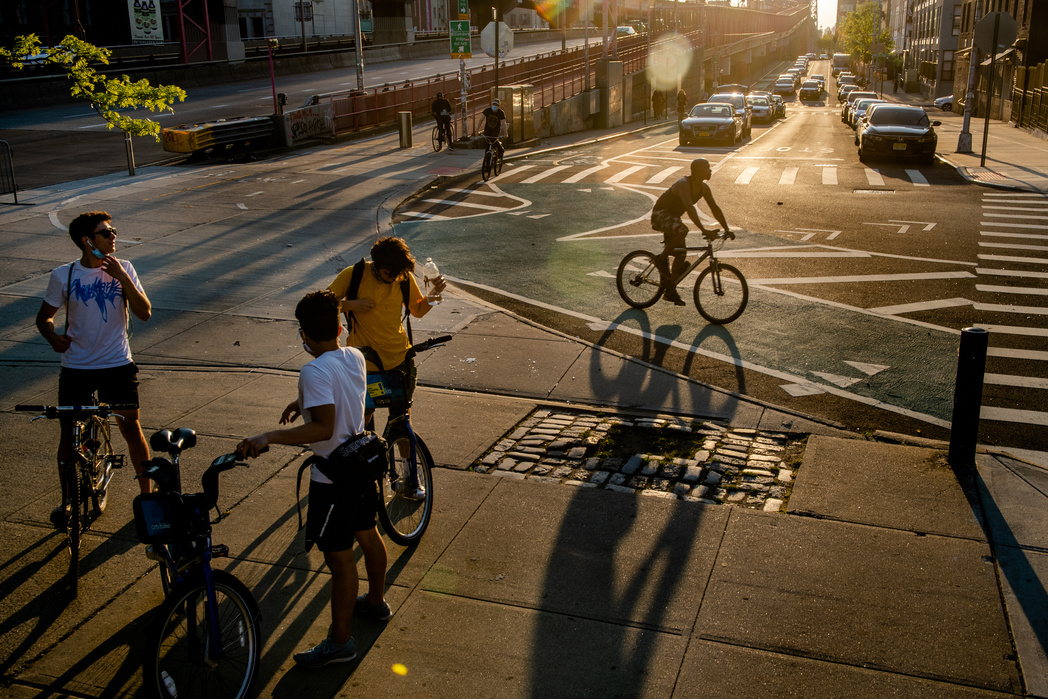 NEW YORK, NEW YORK– MAY 15, 2020: NYTVIRUS NYCVIRUS Cyclists on the Williamsburg Bridge on Friday afternoon. Demand for bicycles are high right now as customers look for an alternative to public transportation and ride sharing. Shortages are soaring acros