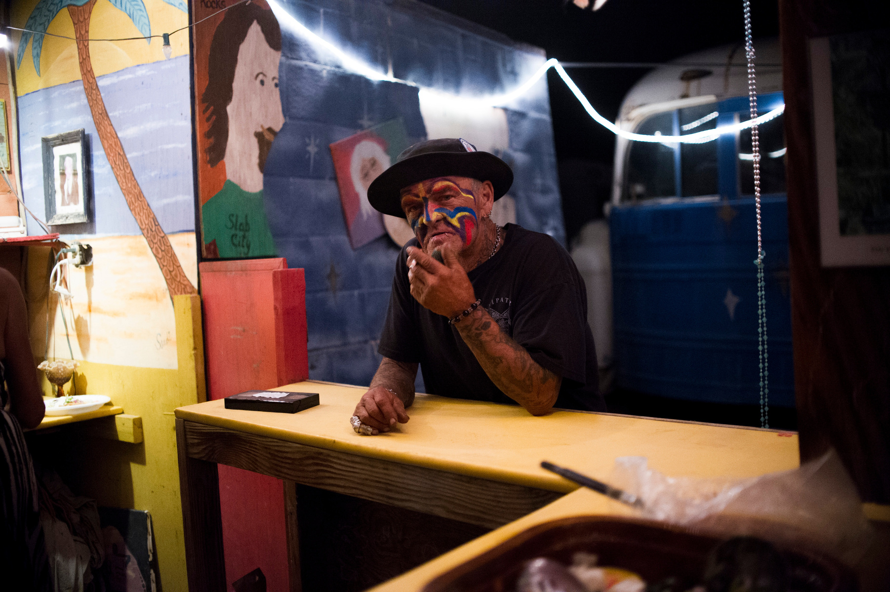 Papa Jimmy plays every Saturday night at the Range in Slab City. Papa Jimmy is notorious for asking for favors and trying to break up fights.