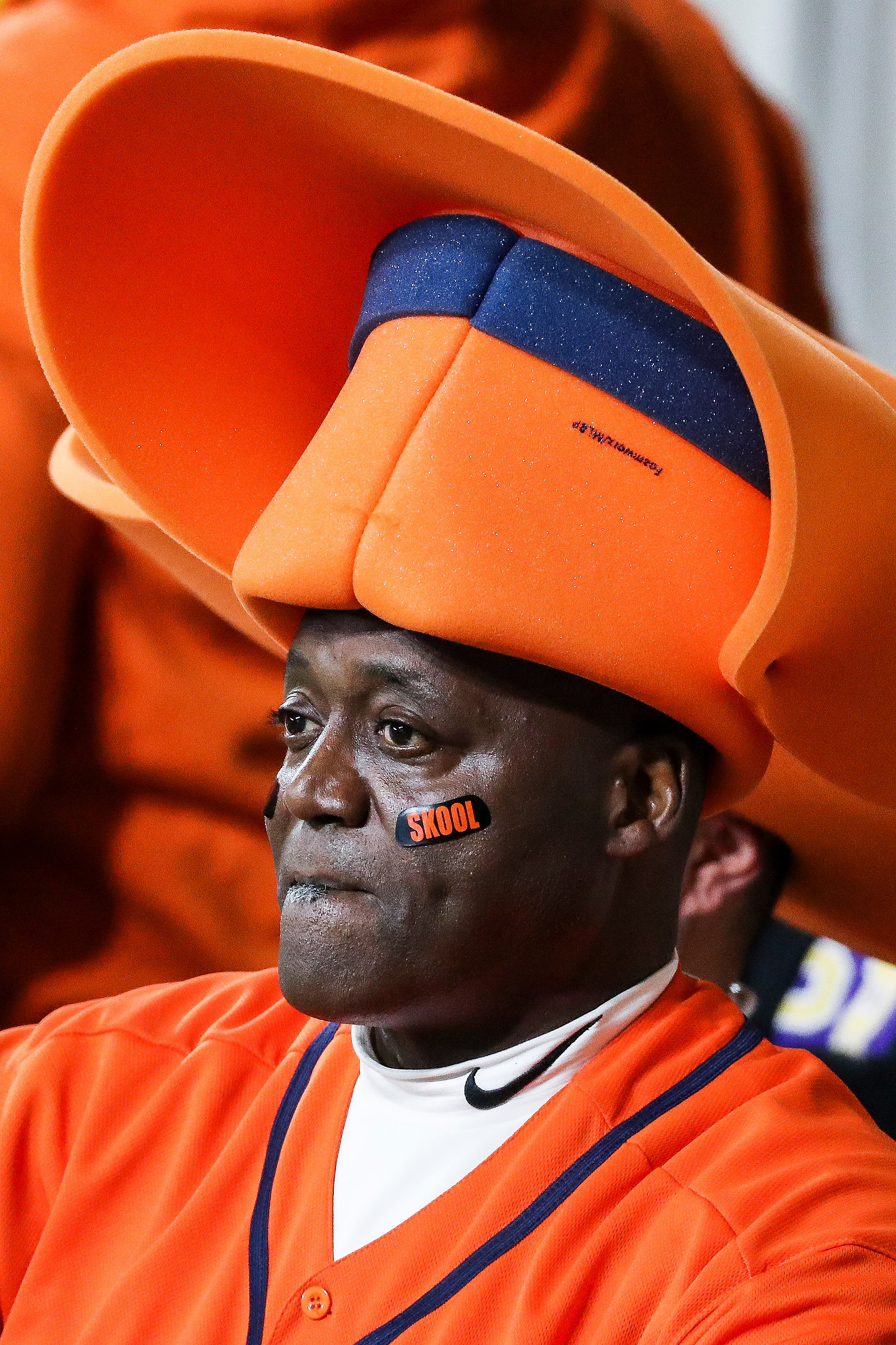 A Houston Astros fan wears a rally cowboy hat during the ninth inning of Game 3 of the American League Championship Series at Minute Maid Park Tuesday Oct. 16, 2018 in Houston. The Astros lost to the Boston Red Sox.