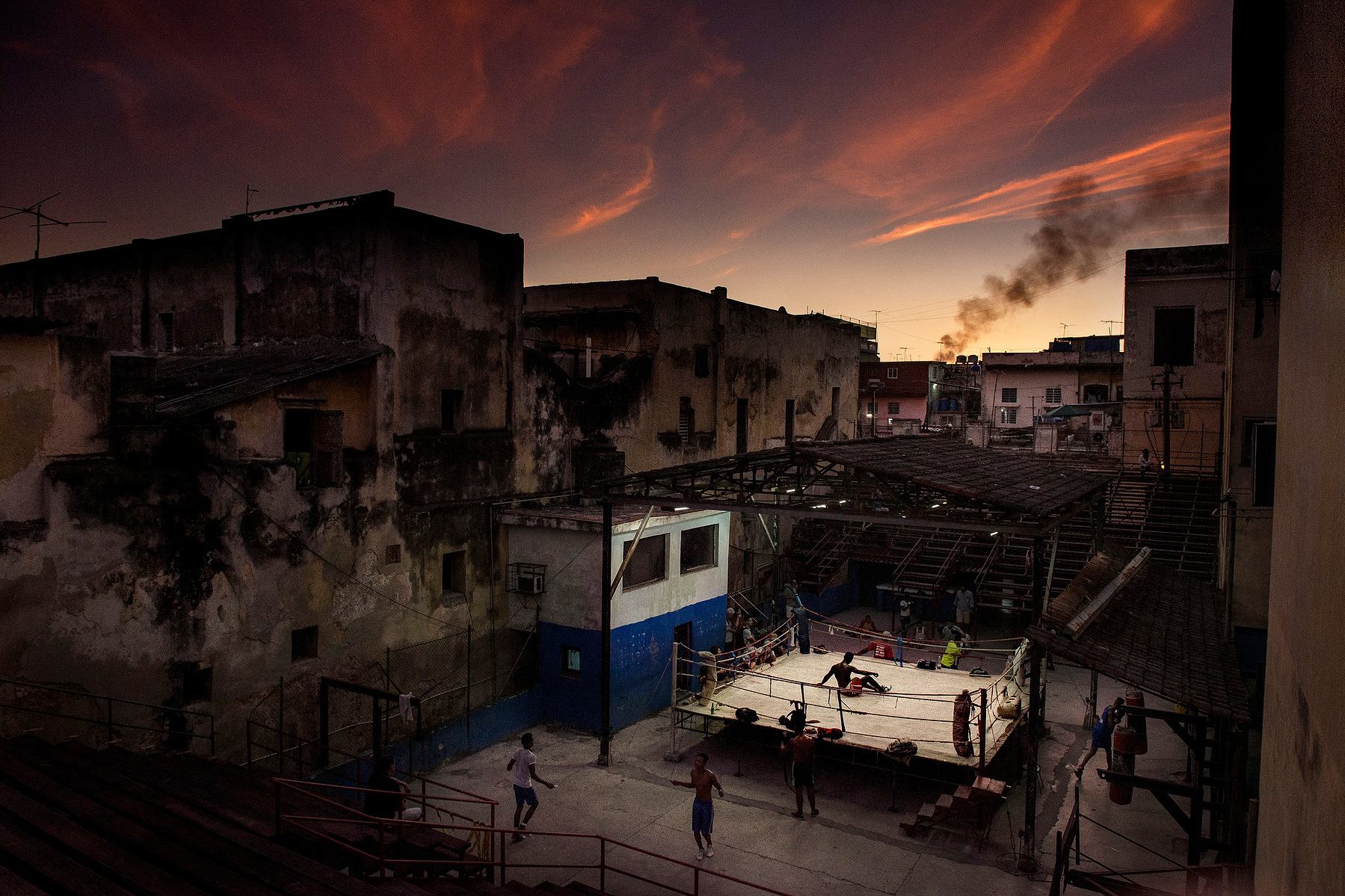Boxers train at the Gimnasio de Boxeo Rafael Tejo as the sun sets Friday, Jan. 20, 2017 in Havana. Hundreds of professional and amateur boxers train at the open-air gym, which helped produce more olympic champions than any other country from 1968-2000.