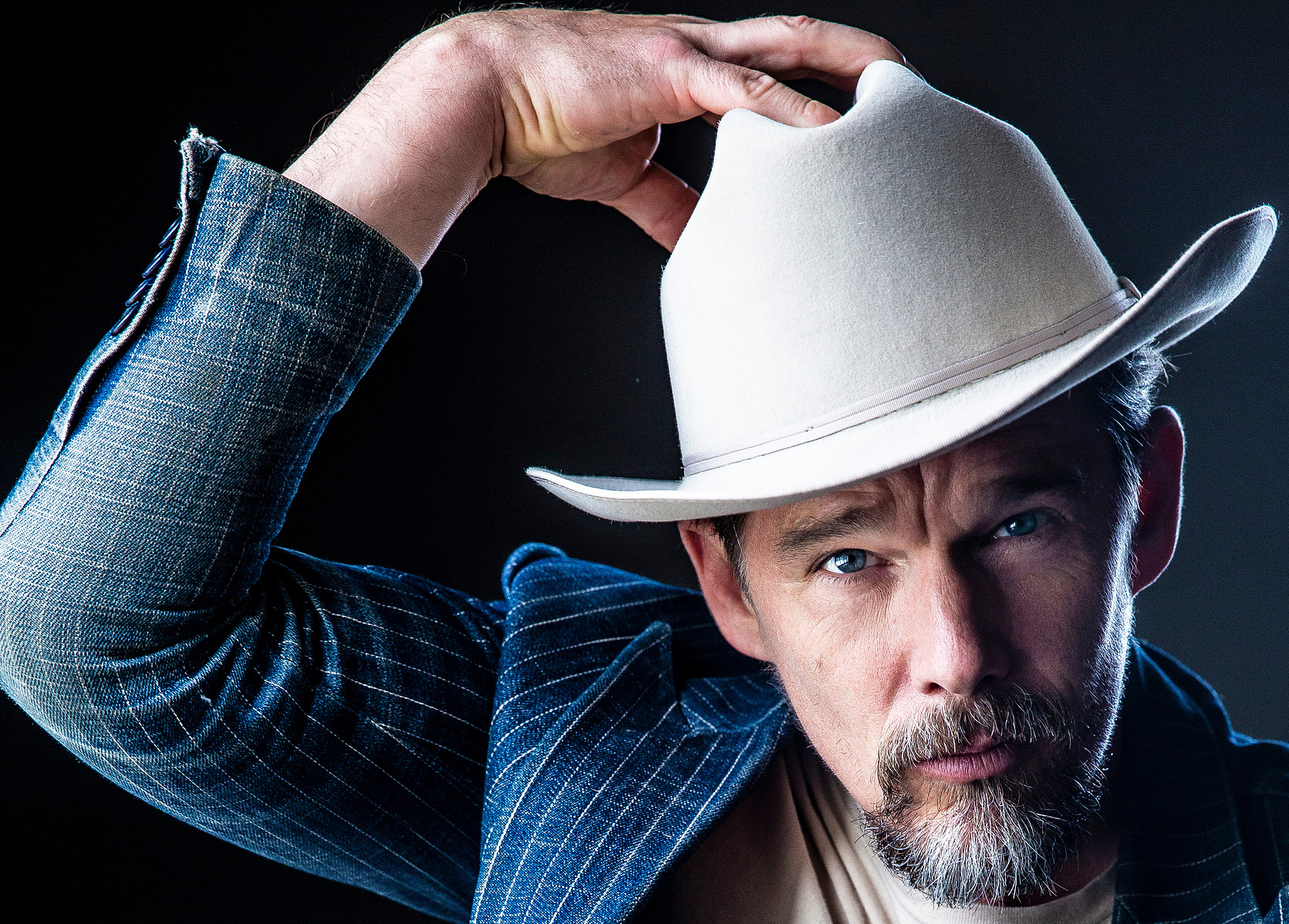 Blaze director Ethan Hawke sits for a portrait while promoting his new film about late songwriter Blaze Foley Monday Aug. 13, 2018 at Rockefellers in Houston.
