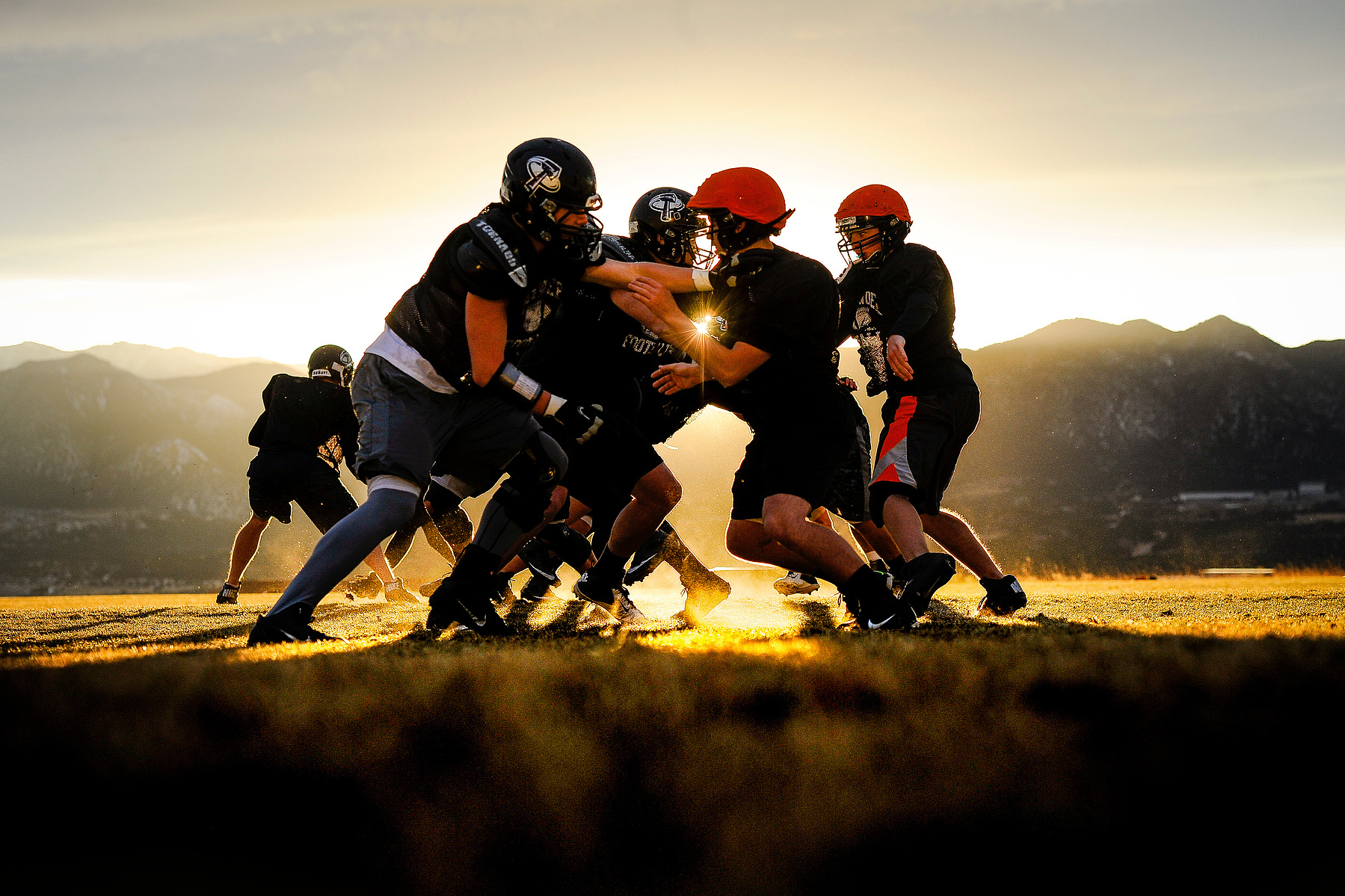 Linemen on the undefeated Discovery Canyon team run through plays Tuesday, November 18, 2014 before taking on Pueblo East in the 3A semifinals Saturday at 1 p.m. at District 20 Stadium.