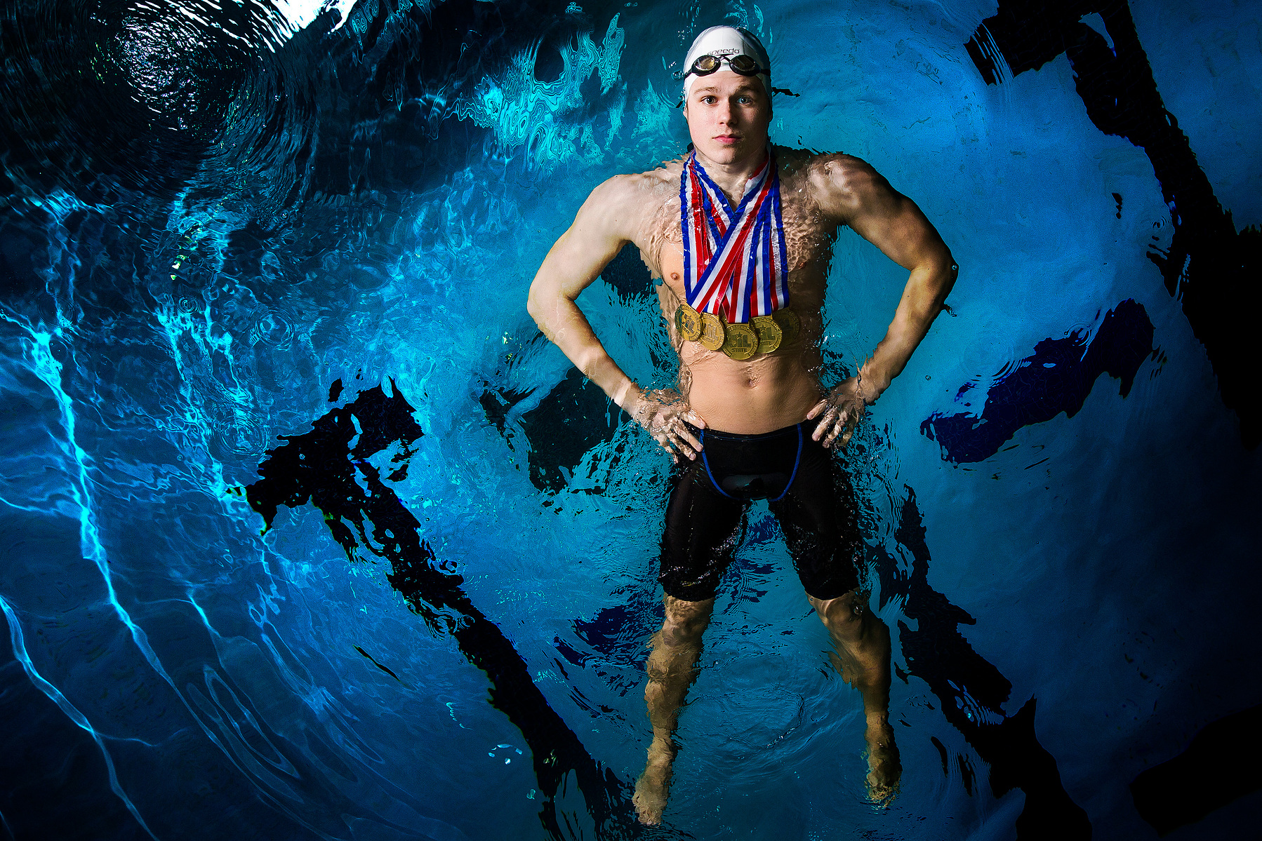 Stratford High School swimmer Clayton Bobo poses with his medals Thursday, March 9, 2017 in Houston. Bobo won the 50-yard freestyle and 100-yard freestyle at the 6A state meet.