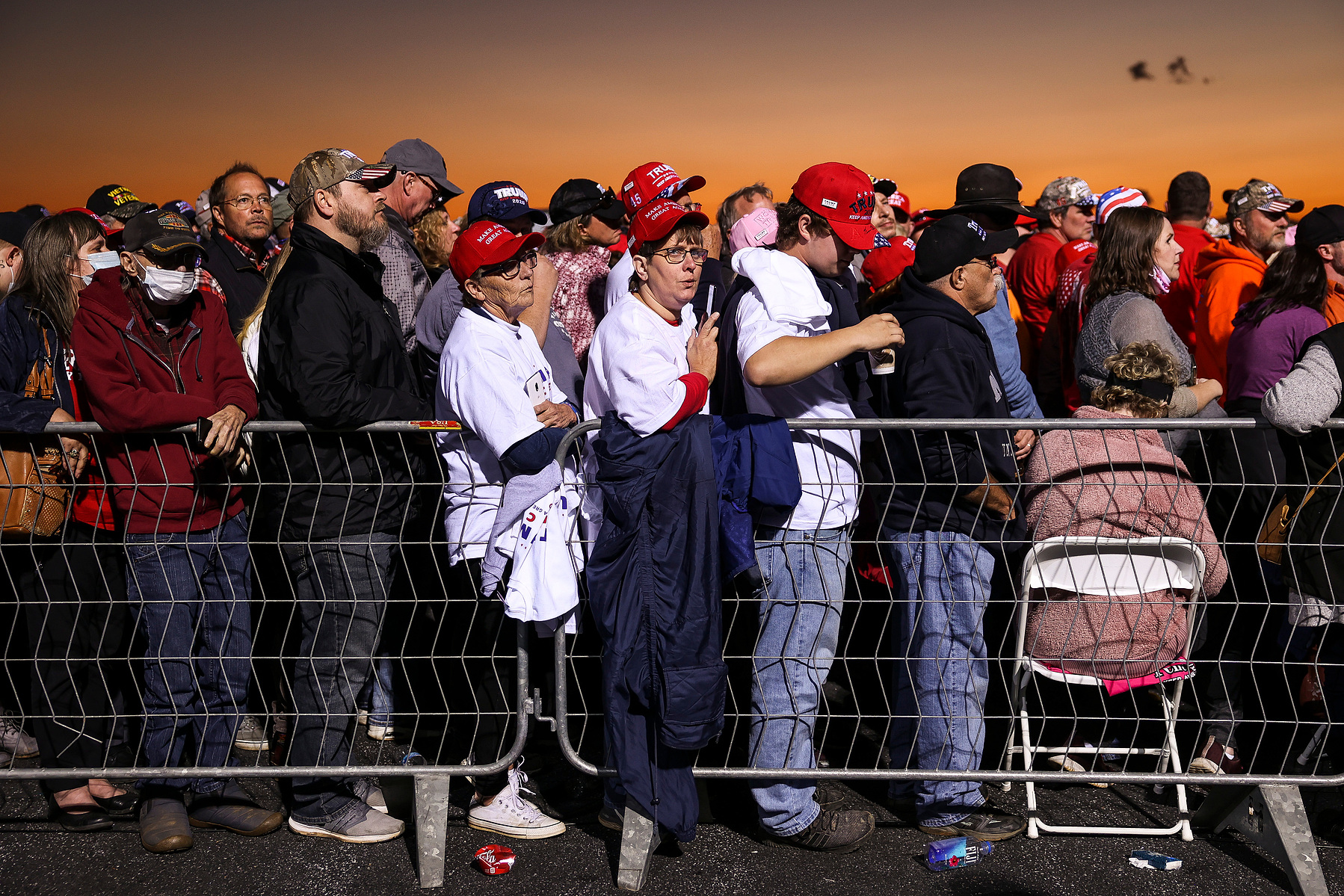 HICKORY, NC - NOVEMBER 01: People wait for President Donald Trump to speak at a rally at the Hickory Regional Airport on November 1, 2020 in Hickory, North Carolina. Early voting in North Carolina, which ended Saturday, drew over 4.5 million voters to the