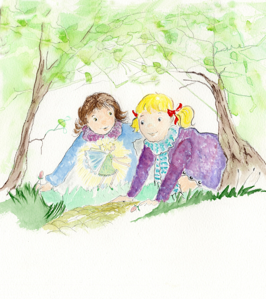 Isabelle and Rose meet Dewdrop the Spring fairy for the first time