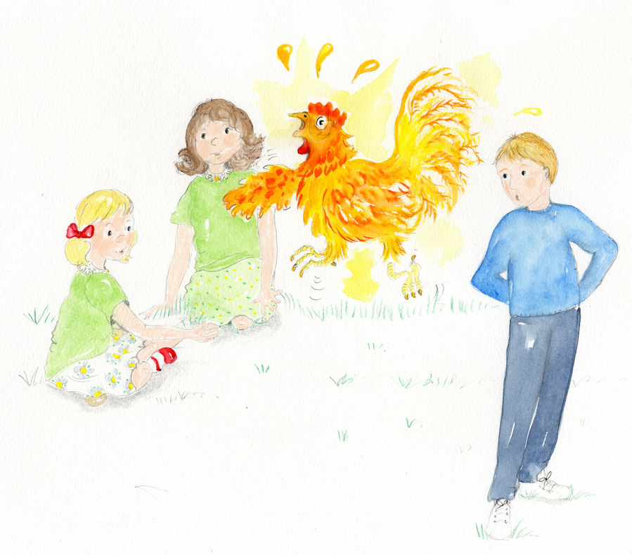 Seth, Rose and Isabelle meet Frank the Golden Cockerel