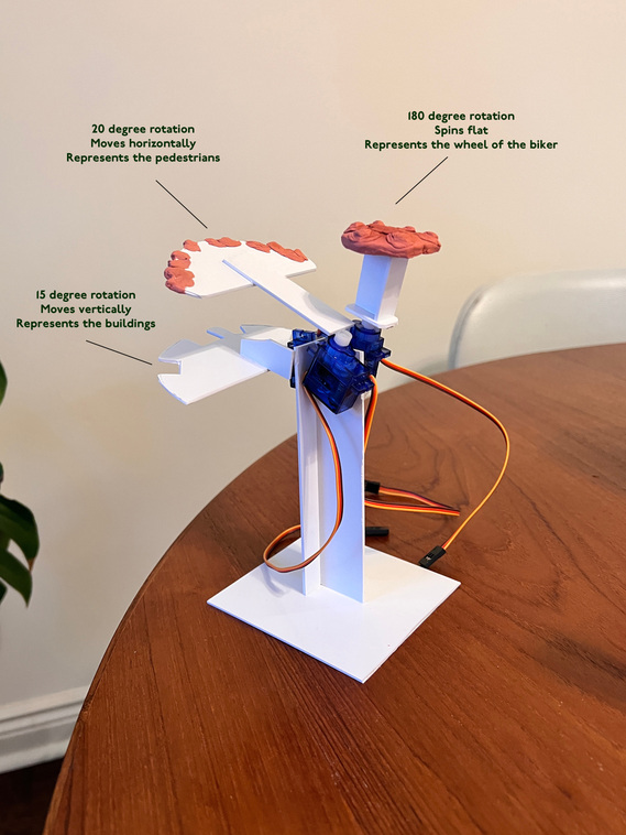 A plastic tower of blue motorized servos with colourful wires coming out.
