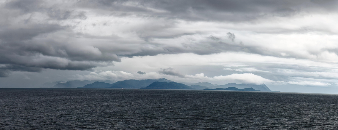 Panoramic view of Montague Island at the entrance to Prince William Sound in Alaska.